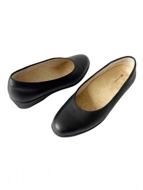 Footsmart Black Leather Slip On Wedge Heel Comfort‎ Shoe Size 7 1/2